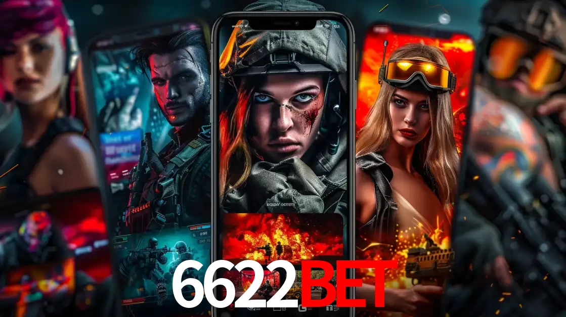 Montagem de telas de celular mostrando diversos personagens, masculinos e femininos, de um jogo de tiro, ilustrando a diversidade de equipes de e-sports para apostar no 6622bet.