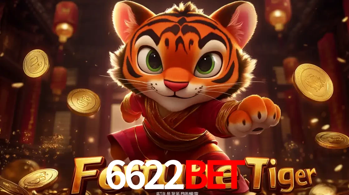 O carismático mascote do jogo de slot Fortune Tiger, um tigre fofo em pose de artes marciais, pronto para trazer sorte e multiplicadores de ganhos no cassino online 6622bet.