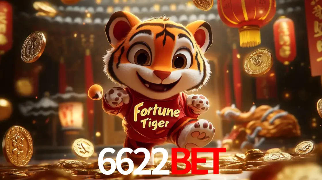 O alegre personagem do Fortune Tiger correndo sobre um caminho de moedas de ouro, simbolizando os grandes prêmios e a diversão do popular jogo de slot do 6622bet.