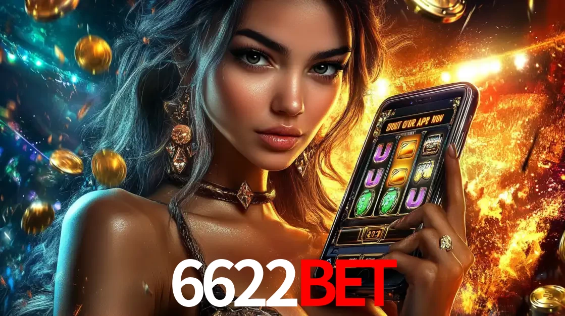 Mulher elegante mostrando um jogo de caça-níqueis em seu smartphone, destacando a experiência de cassino móvel oferecida pelo aplicativo 6622bet.